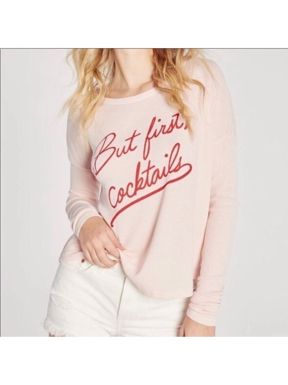 Wildfox But First Cocktails Pink Crew Neck Sweatshirt SZ S